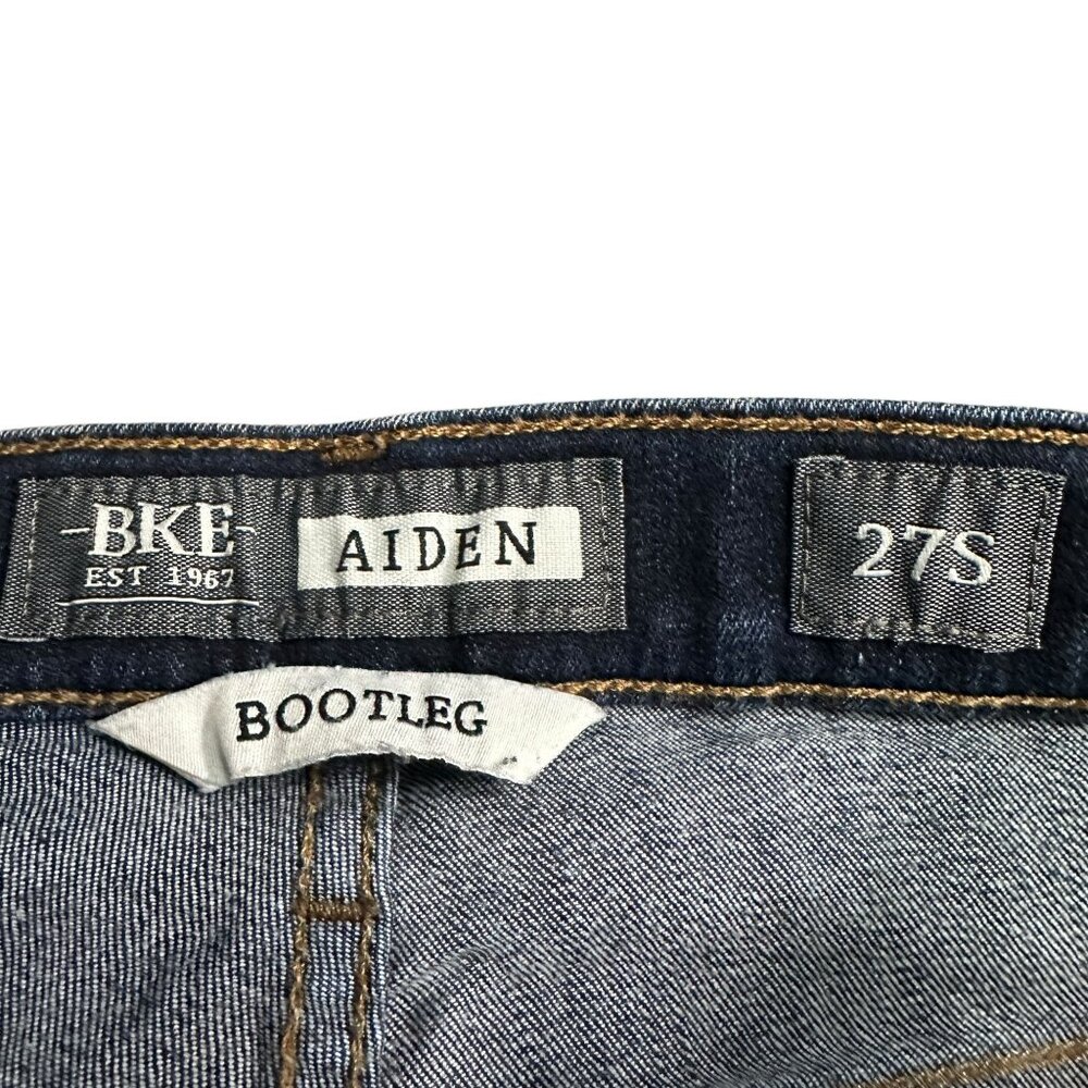 BKE Aiden Mens 27S Bootleg Jeans Dark Wash Denim Whiskered 30" Inseam Mid Rise - Picture 3 of 16